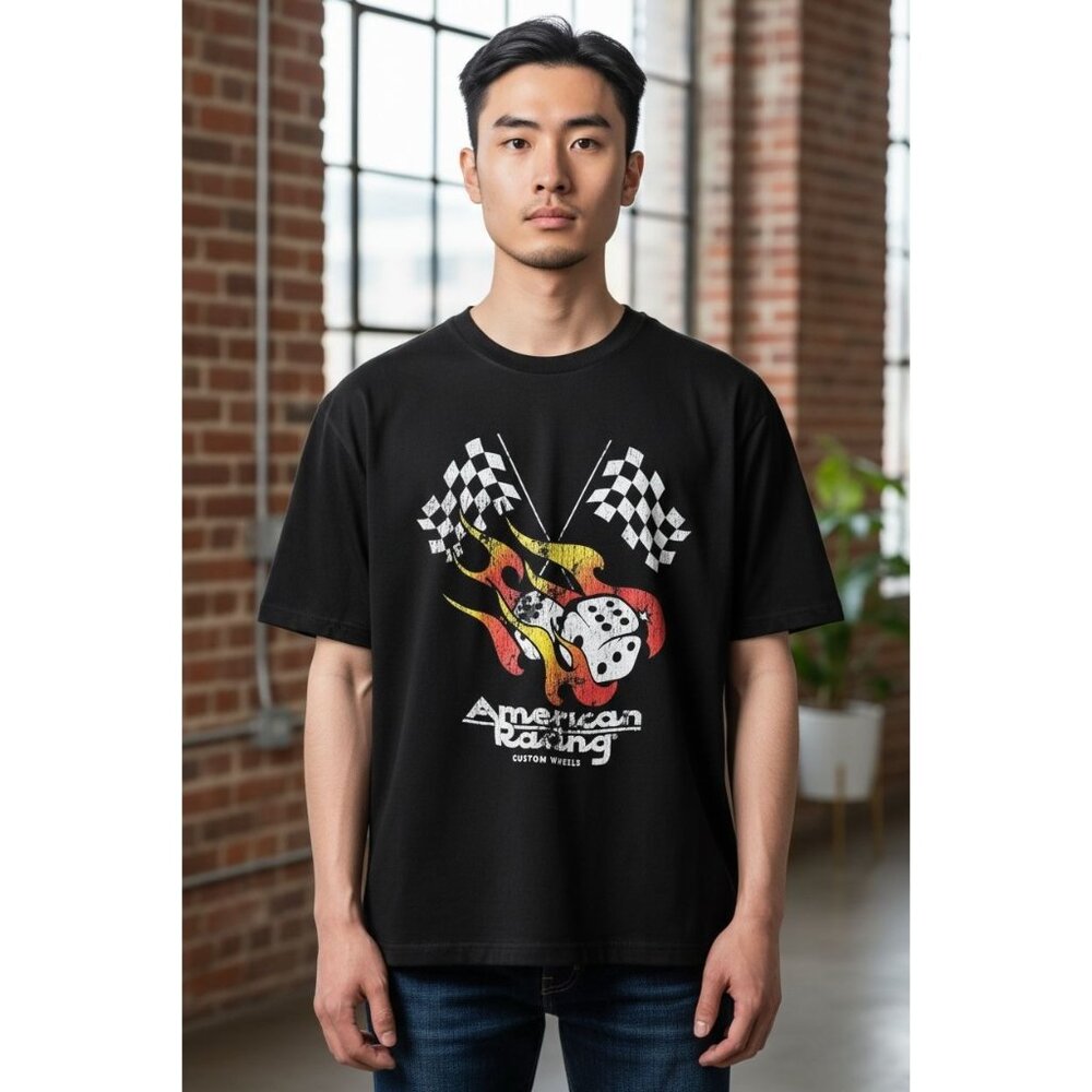 AMERICAN RACING Men's Black Short Sleeve Graphic T-Shirt SMALL